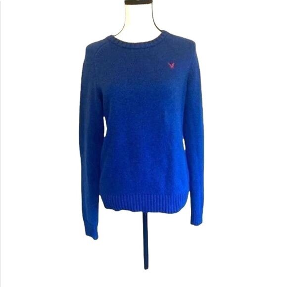 American Eagle Outfitters Sweater Womens S/P Blue Cotton Blend Elbow Patch - Picture 1 of 10